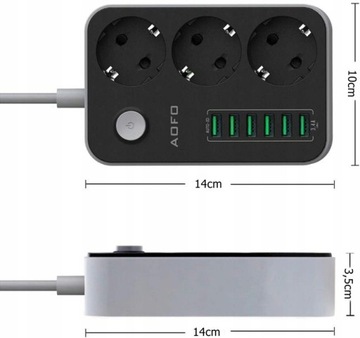 УДЛИНИТЕЛЬ ПИТАНИЯ 3 РАЗЪЕМА + 6 USB