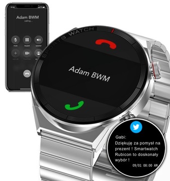 SMARTWATCH Мужские часы ЗВОНКИ ПОЛЬСКОЕ МЕНЮ SMS СИЛЬНАЯ БАТАРЕЯ 2 ремешка