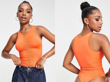 Miss Selfridge Pomarańczowe marszczone body XS