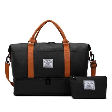 TORBA PODROŻNA DAMSKA czarna na ramię ZESTAW z kosmetyczką 64 x 39 x 25 cm
