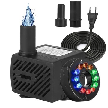 MINI POMPA POMPKA 350L/H DO FONTANNY AKWARIOWEJ STAW 5W Z 2 DYSZAMI 12 LED