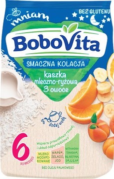 BoboVita kaszka mleczno-ryżowa, 3 owoce