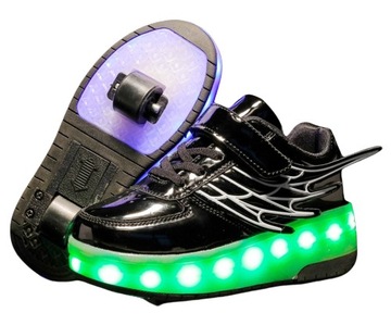 BUTOROLKI BUTY Z ROLKAMI ROLKI WROTKI LED CZARNE