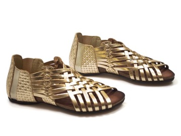 sandały Verano damskie Skórzane rzymianki wsuwane gladiatorki paski Złote