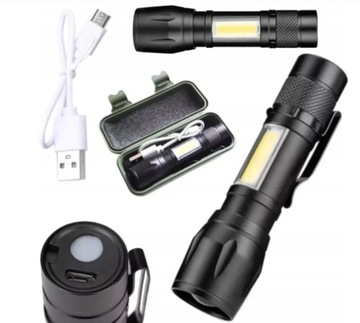 LATARKA KIESZONKOWA taktyczna wojskowa AKUMULATOROWA led usb MINI MOCNA