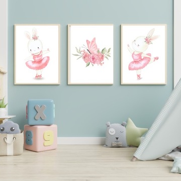Установите 3 плаката для детей A3 Rabbit Balleerina