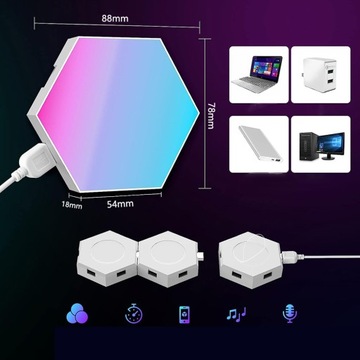 8 ШЕСТИГРАННЫХ СОТОВЫХ ЛАМП RGB ДИСТАНЦИОННОГО УПРАВЛЕНИЯ ПРИЛОЖЕНИЕМ USB
