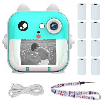 DRUKUŚ 2.0 Z APARATEM MINI DRUKARKA TERMICZNA NIEBIESKI + 8 ROLEK