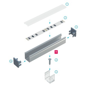 PROFIL DO TAŚMY LED aluminiowy Y + KLOSZ 1m BIAŁY
