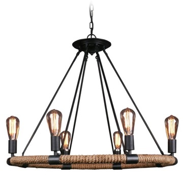 METALOWY ŻYRANDOL SUFITOWY LAMPA LOFT VINTAGE PODWIESZANA SZNUR KONOPNY