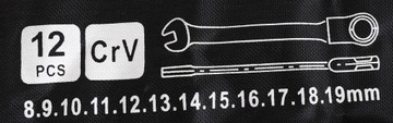 Ключи рожковые, с храповым механизмом, сломанные, шарнирные, сталь CrV, 12 шт., 8-19 мм