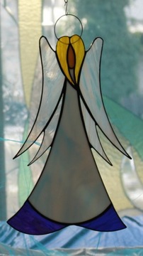 Anioł witrażowy Tiffany pro, duży, bladoniebieski