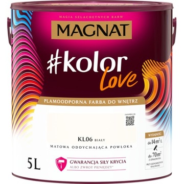 Farba lateksowa MAGNAT #kolorLove KL06 biały 5L