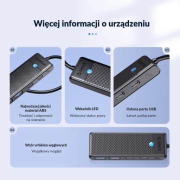 Orico Hub, черный USB-C — 2 порта USB-A, 2 порта USB-C, зарядка PD 100 Вт