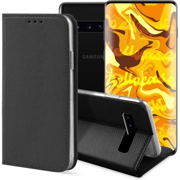 ETUI Z KLAPKĄ DO SAMSUNG GALAXY S10 CZARNE ZAMYKANE MAGNETYCZNE KABURA FLIP