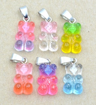 6x zawieszka MIŚ gummy bear jak HARIBO kolorowe z brokatem