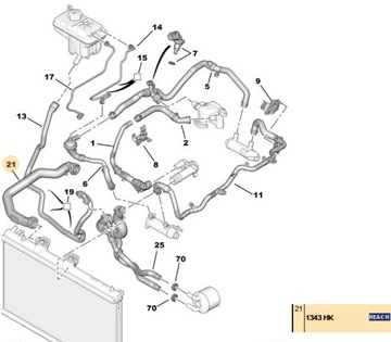 PŘÍVOD VODY HORNÍ 407 607 C5 C6 2.7 HDI OE 1343HK