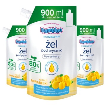 Żel Mirabelka pod prysznic BAMBINO RODZINA zapas 3 x 900ml
