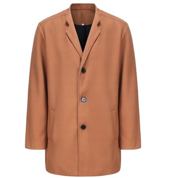 Męski płaszcz krótki ze stójką wiosenny jesienny elegancki biznesowy brąz