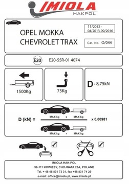 ZAŘÍZENÍ(HÁK) TÁŽNÝ O/044 OPEL MOKKA CHEVROLET TRAX