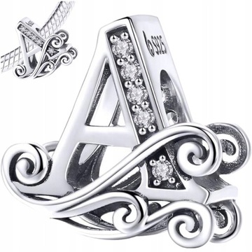 CHARMS LITERKA A srebro 925 srebrna litera koralik zawieszka charms pr S925