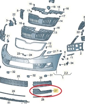 Решетка бампера левая Skoda Octavia 5E0807681G