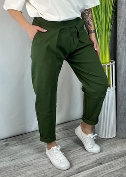 WŁOSKIE SPODNIE CASUALOWE NA GUMCE WISKOZA KHAKI UNI PLUS SIZE 44-52