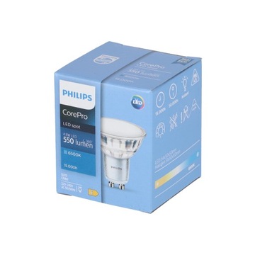 10 светодиодных лампочек GU10 4,9 Вт, 6500 К, холодный белый, 120°, 550 лм PHILIPS
