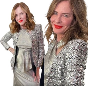 A987 ZARA MARYNARKA CEKINY KURTKA PŁASZCZ BLAZER ŻAKIET TRINNY WOODALL - M