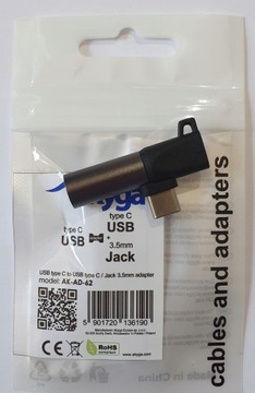 Переходник AKYGA USB-C TYPE-C на мини-разъем JACK 3,5 мм