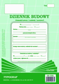 DRUK 02277 DZIENNIK BUDOWY 60 KARTEK TYPOGRAF