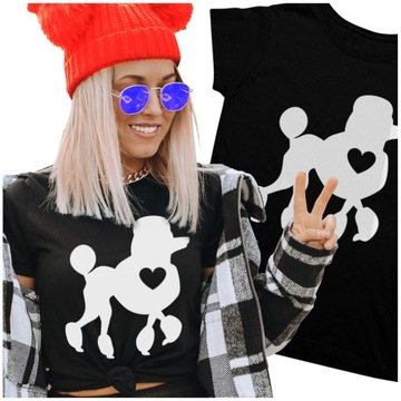 Tshirt damski bluzka PIES Pudel Poodle PSY SERCE L