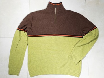 Etro Włoski Sweter Męski 100% Merino Pullover Zielony Brązowy XL