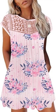Damskie modne sukienki plażowe Boho z kwiatowym nadrukiem Casual Cap Short, L