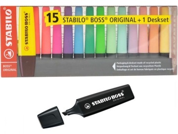Zakreślacz STABILO BOSS PASTEL NEON 15 kolorów + BOSS czarny 70/46 GRATIS