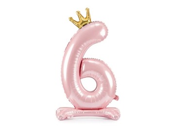 Balon Foliowy Stojący Cyfra 6 w Koronie 84 cm Róż