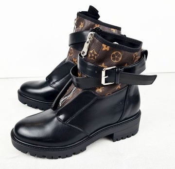 NOWE CZARNE CZARNO BRĄZOWE BOTKI BUTY WE WZORKI 40