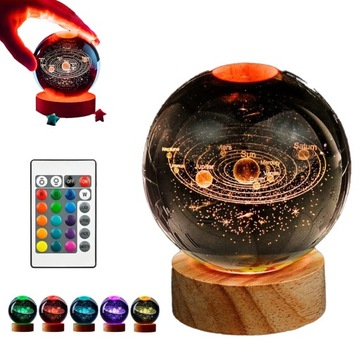 LAMPKA NOCNA BIURKOWA LED SZKLANA KULA GALAKTYKA KOSMOS 16KOL Z PILOTEM