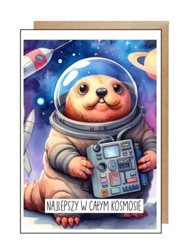 Pocztówka + eko koperta karnet na różne okazje kosmos urodziny kosmonauta