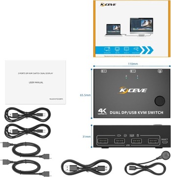 KCEVE KC-KVM202DPA KVM-контроллер, 2 экрана, 4K@144 Гц, DP 1.4