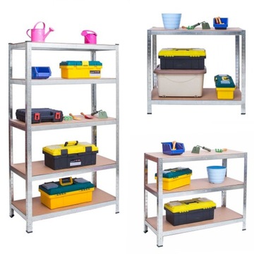 METALOWY REGAŁ MAGAZYNOWY GARAŻOWY 150x75x30cm 5 PÓŁEK 1200 KG OCYNK MDF