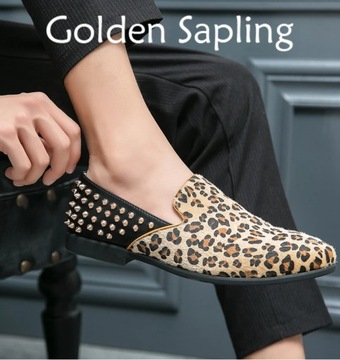 Мужская повседневная обувь Golden Sapling на плоской подошве с леопардовыми заклепками в стиле панк для вечеринок