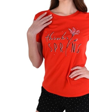 Piżama damska letnia komplet koszulka i szorty czerwono-czarna kwiatek L