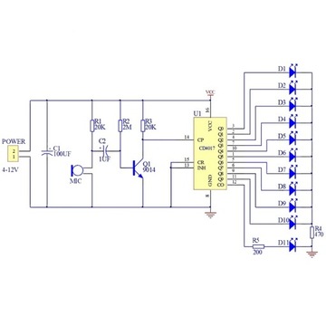 Moduł sterowany głosem 10 LEDów - nauka lutowania KIT DIY