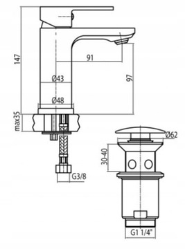 ПОЛЬША Шкаф с умывальником 60 см белый, STANDING + кран
