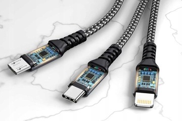 Mocny Kabel 6w1 Micro USB Lightning USB-C do Ładowania Telefonu Smartfona
