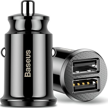 BASEUS GRAIN MINI ŁADOWARKA SAMOCHODOWA 2XUSB CZARNA 3.1A Z PODŚWIETLANIEM
