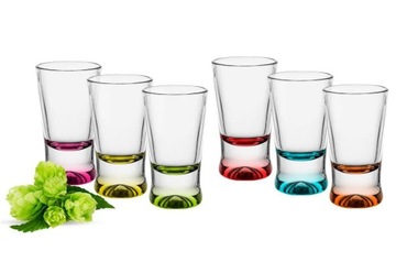 Komplet 6 kieliszków do wódki kolorowe dno 25ml