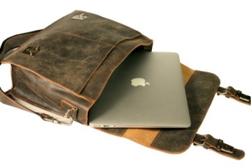 Мужская кожаная сумка через плечо винтажная полировка A4 коричневая