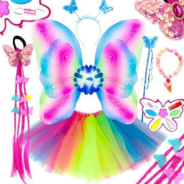 Zestaw KOLOROWY MOTYL MOTYLEK strój WRÓŻKA skrzydła TUTU